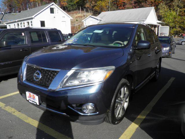 2014 Blue Nissan Pathfinder Platinum 4WD (5N1AR2MM6EC) with an 3.5L V6 engine, AT transmission, located at 15520 McMullen Hwy SW, Belair, MD, 21502, (301) 729-3700, 39.581375, -78.846451 - Photo#0